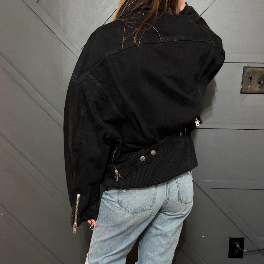 Zara Black Denim Jacket ZW Zippered - Picture 2 of 7